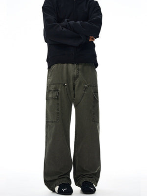 Liber Autumn Men's Multiple pockets Solid Color Cargo Trousers
