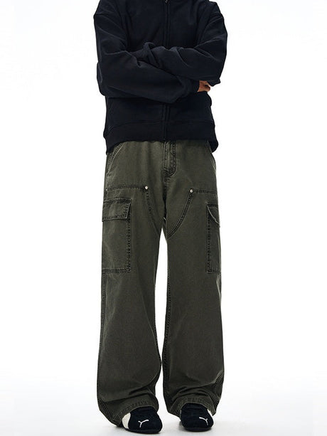 Liber Autumn Men's Multiple pockets Solid Color Cargo Trousers