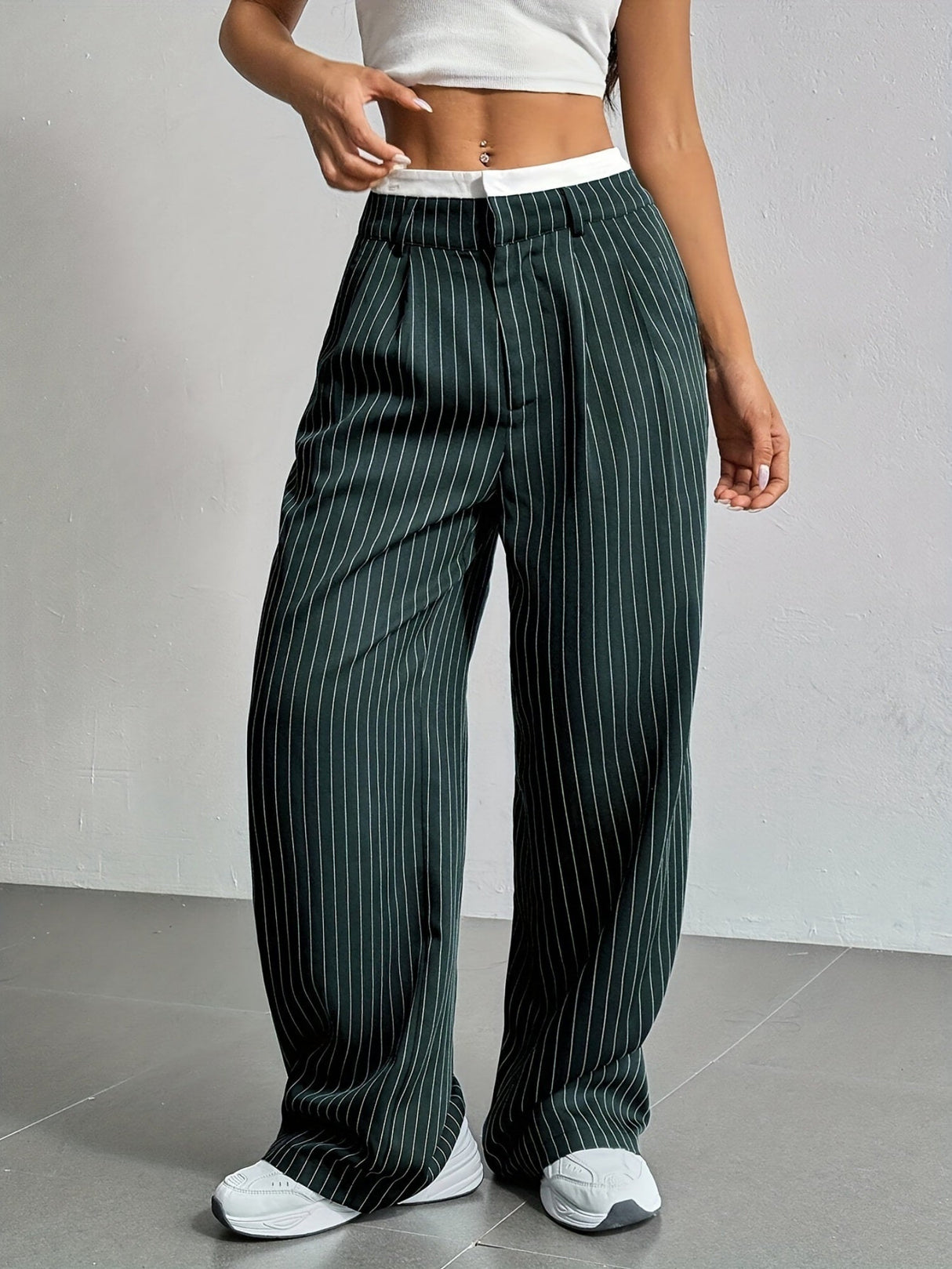 Simple High-waist Drape Commuter Straight-leg Suit Trousers