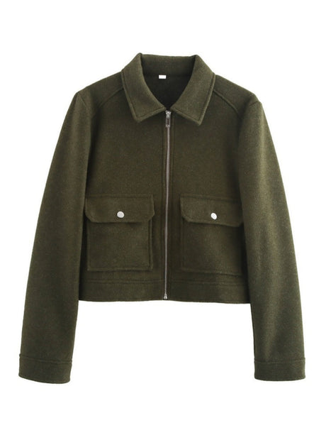 Zipper Lapel Simple Fashion Long-sleeved Short Jacket Suit Jacket Top