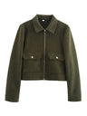 Zipper Lapel Simple Fashion Long-sleeved Short Jacket Suit Jacket Top