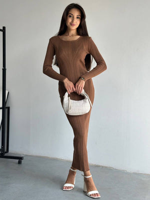 Round Neck Knitted Slim Fit Everyday Long Dress