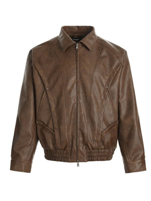 Retro Locomotive Cleanfit Deconstruction Splicing Leather Jacket