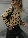 Leopard Print Contrasting Colors Short Knitted Sweater