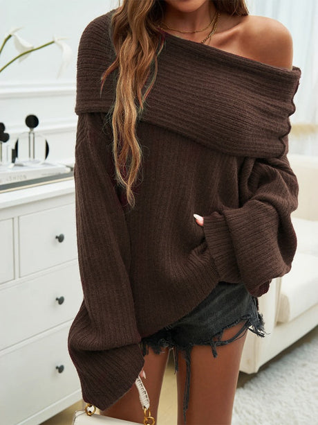 Off-shoulder Pit Strip Sweaters