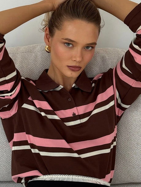 Liber Autumn Women's Stripes Stripes Polo T-shirts