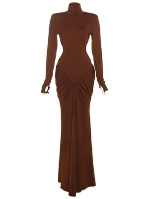 High-neck, Backless, Slim-fitting, Sexy, Solid-color Long Dress