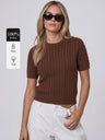 100% Wool Short-Sleeve Cable-Knit Sweater