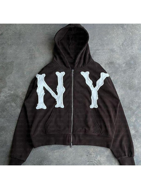 Liber Autumn Neutral Letter Printed Hoddie Jackets
