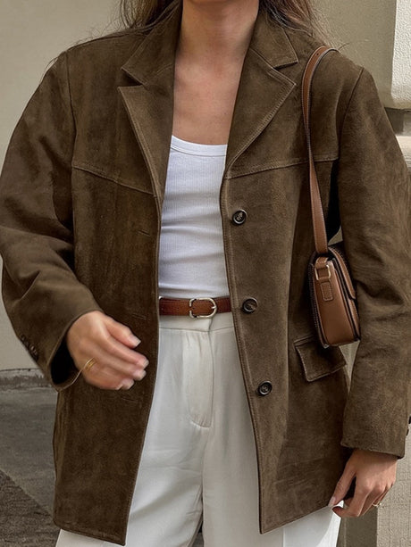 Liber Autumn Women's Buttons Suede Jackets