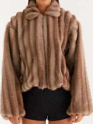 Faux Fur Collar Winter Warm Plush Jacket Long-sleeved Coat
