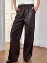 Wide Leg Straight-leg pants with lace-up Pu leather trousers