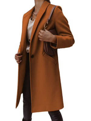 Solid Color Lapel Mid-length Button Wool Coat