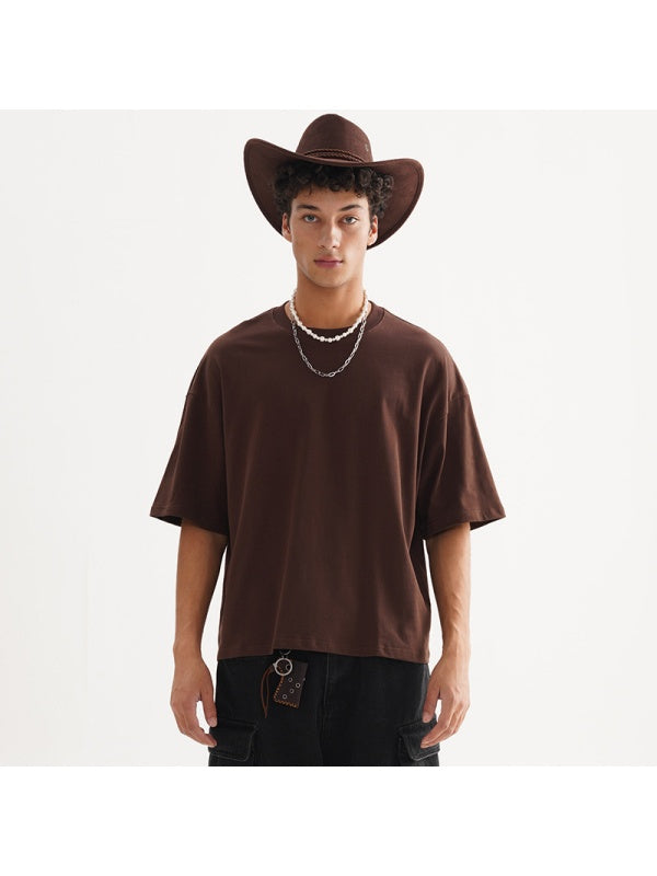 Liber Summer Men's Slightly short hem Solid Color T-shirts