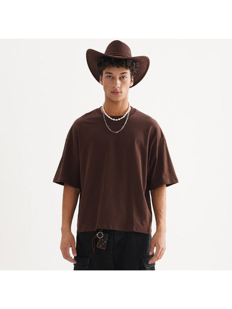 Liber Summer Men's Slightly short hem Solid Color T-shirts