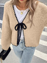 Liber Autumn Women's Chain link Contrasting colors Bandage Cardigans