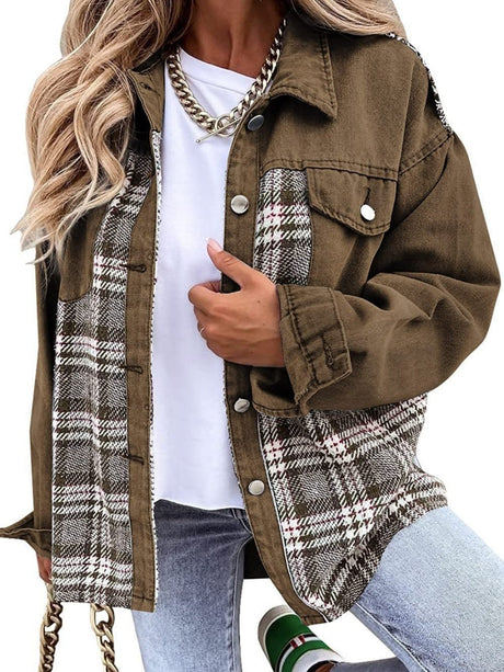 Liber Autumn Women's Contrasting colors Plaid Jackets