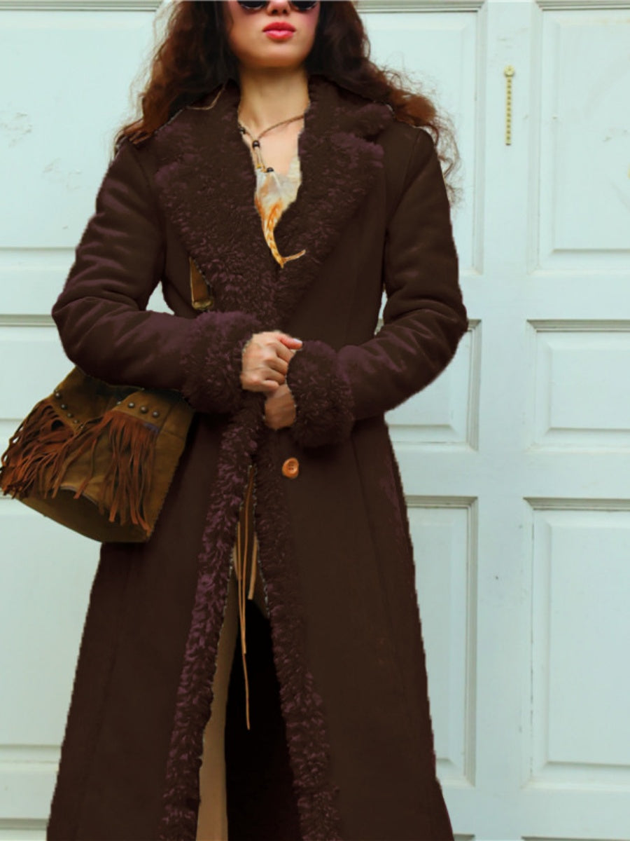 Large Lapel Faux Lambskin Suede Daily Leisure Party Overcoat