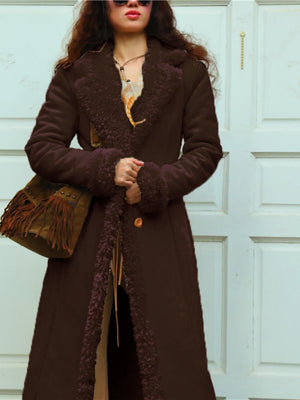 Large Lapel Faux Lambskin Suede Daily Leisure Party Overcoat