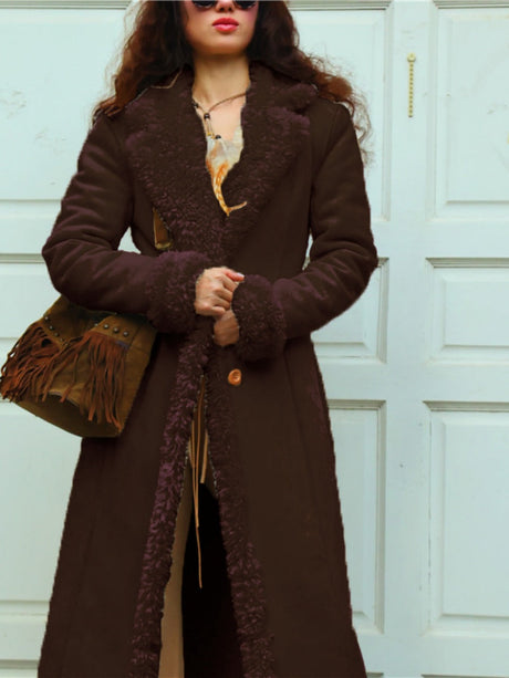Large Lapel Faux Lambskin Suede Daily Leisure Party Overcoat