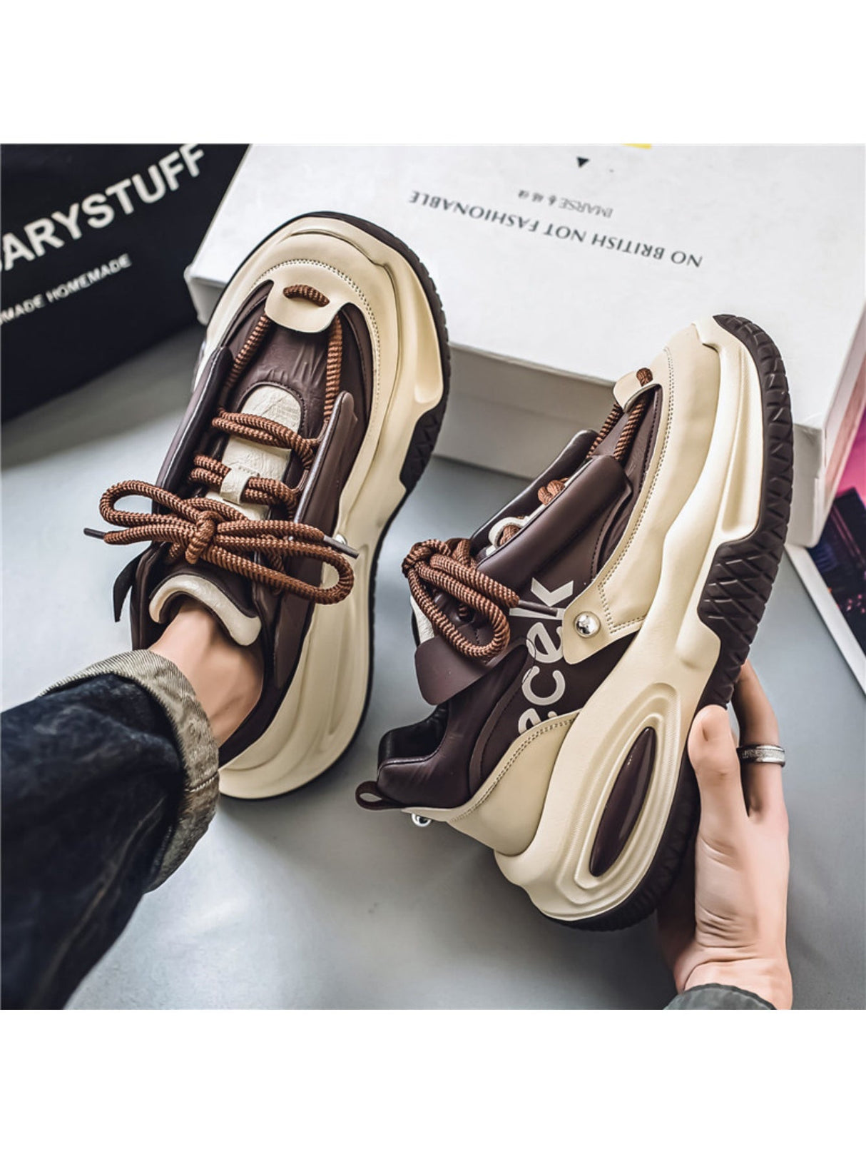 Liber Four Seasons Thick-soled Colorblock Men's Casual Sports Shoes