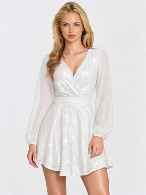Sequined Chiffon V-neck Temperament Grace Formal Dress Mini&Short Dresses
