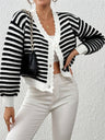 Rainbow Stripes Contrasting Colors Buttons Balloon Sleeve Cardigans