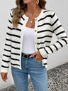 Women's Buttons Black and white striped knitted cardigan