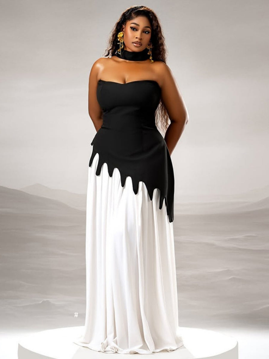 Liber Summer Women's Zipper Color matching Maxi Dresses