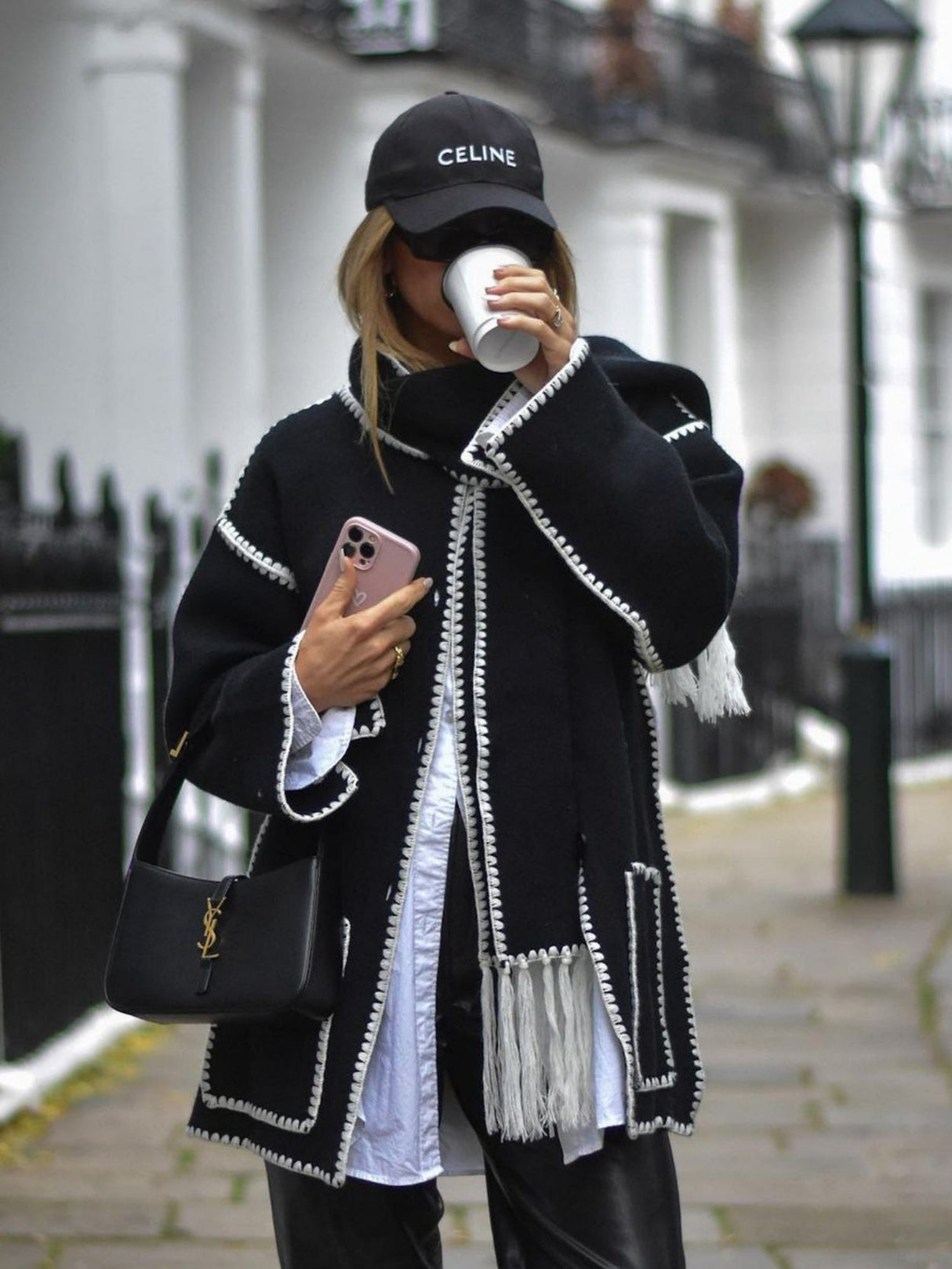 Wool Coat With Scarf And Tassels, Warm And Thick For Autumn And Winter.