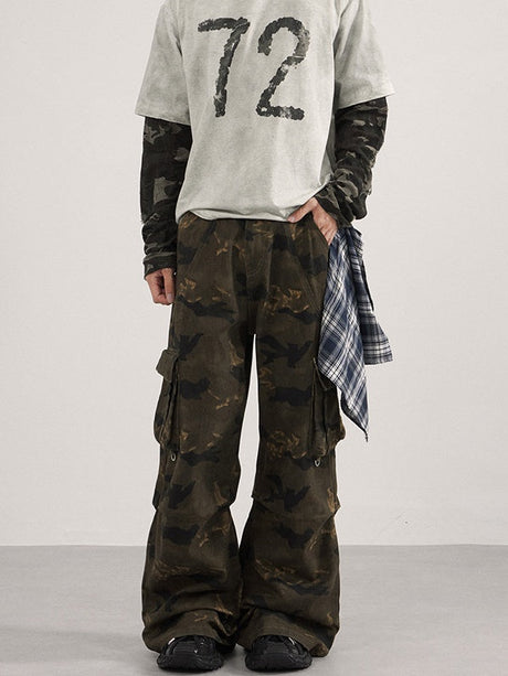Liber Autumn Neutral wear Multiple pockets Camouflage Pants
