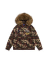 Retro Fur Collar Camouflage Letter Embroidery Hooded Knitwear
