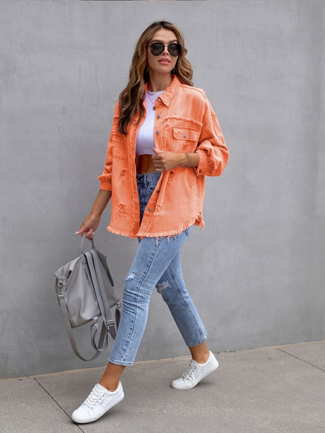 Multicolor Raw Hem Denim Jacket