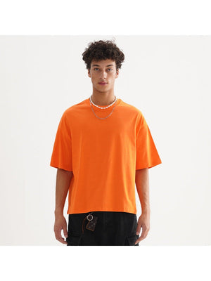 Liber Summer Men's Slightly short hem Solid Color T-shirts
