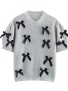 Lace up 3D Bow Short sleeve Knitting Sweaters