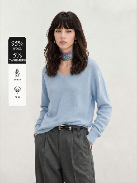 Wool V Long-sleeved Knitted Pullover Sweater