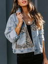 Liber Autumn Women's Leopard Splicing Denim jacket