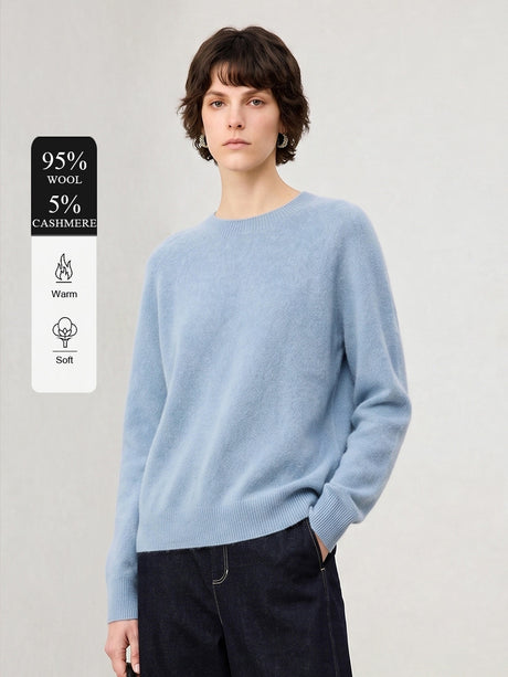 Wool Crew Neck Long-sleeved Knitted Pullover Sweater
