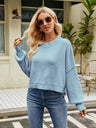 Liber Autumn Women's Crew Neck Raglan sleeves Jacket Short Loose Long sleeve Sweaters