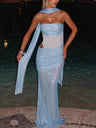 Liber Summer Women's Sequins, stitching, Lined Solid Color Maxi Dresses
