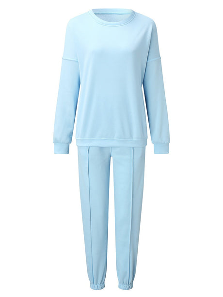 Liber Women's autumn round neck solid color pullover Long sleeve two piece sweatshirt