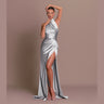 Halter Stand Collar Sleeveless Slit Formal Dress Parties Maxi Dresses