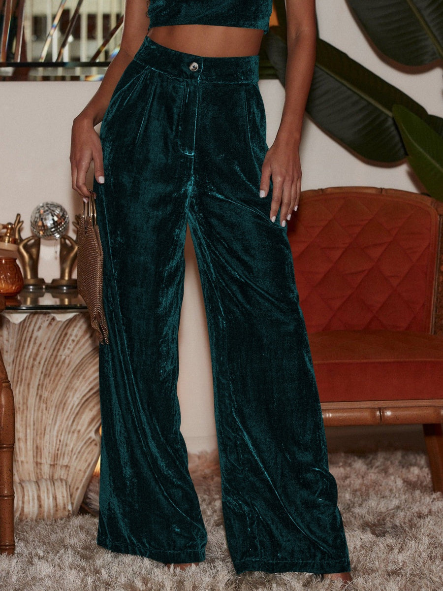 Straight-leg Velvet Pocket Button Trousers