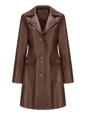 Mid-length Pocket Single-breasted Lapel Leather Jacket