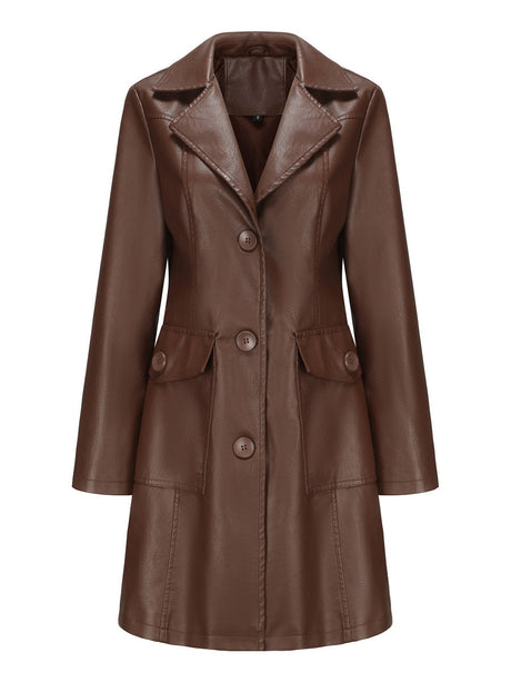 Mid-length Pocket Single-breasted Lapel Leather Jacket
