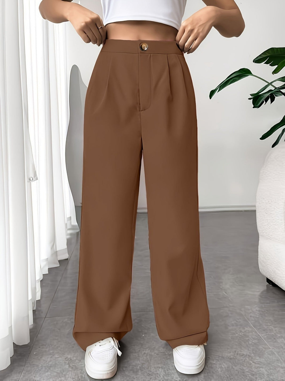 Pleated Suit Wide-leg Pants For Women High Waist Drape Loose Straight Floor-length Trousers