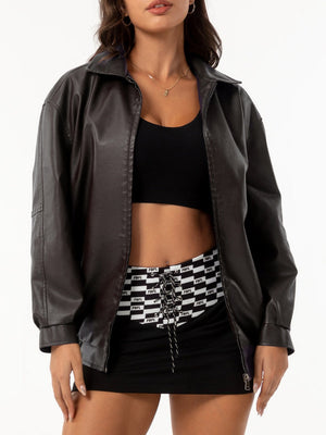 Street Cool Loose Pocket Leather Jacket