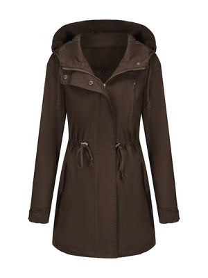 Cotton Loose Solid Color Pocket Hooded Jackets