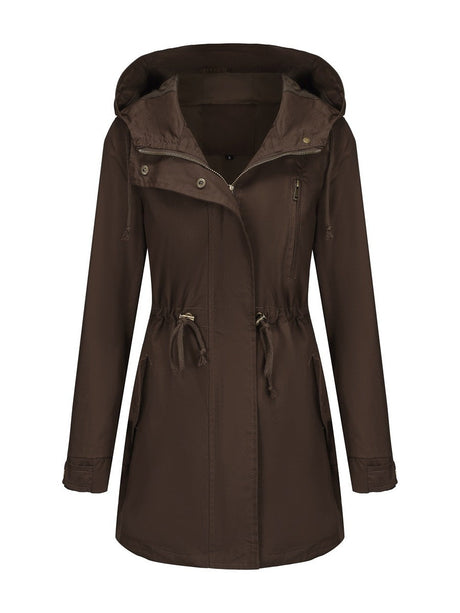 Cotton Loose Solid Color Pocket Hooded Jackets