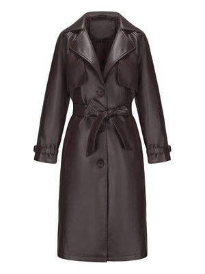 Long And Loose Lace Up Lapel Leather Jacket